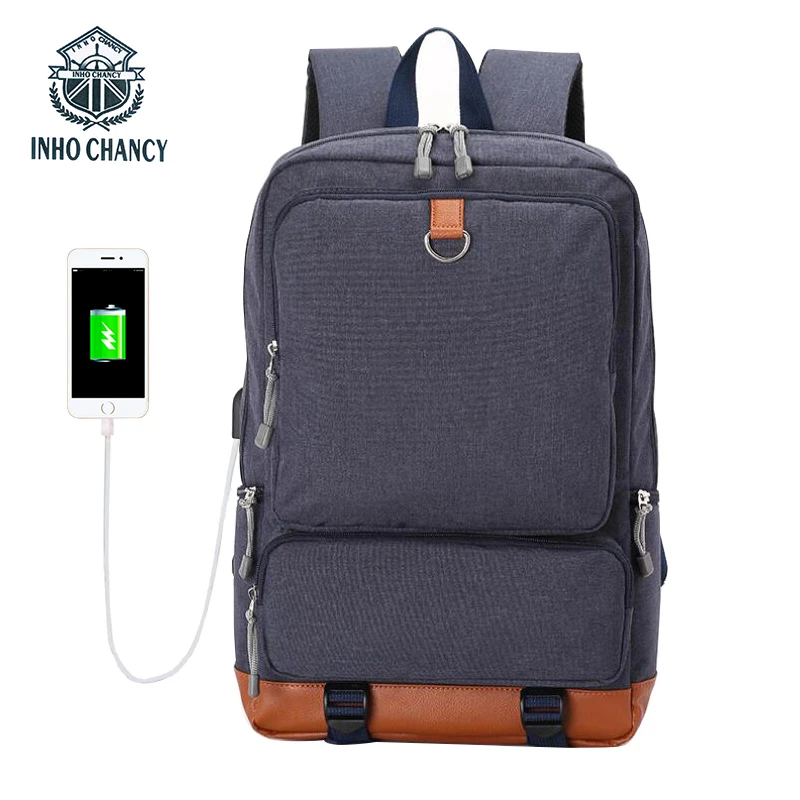 

INHO CHANCY New USB Charging Backpack Man Oxford Cloth Bags Large Capacity Laptop Bag Travel Back Pack Student School Bag Lady