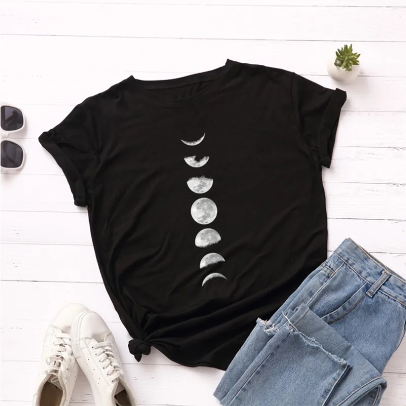 

Women's 100% Cotton Planet Print TShirt Short Sleeve Plus Size 5XL O-Neck Women T-shirt 2019 Summer Ladies Casual Loose Tops