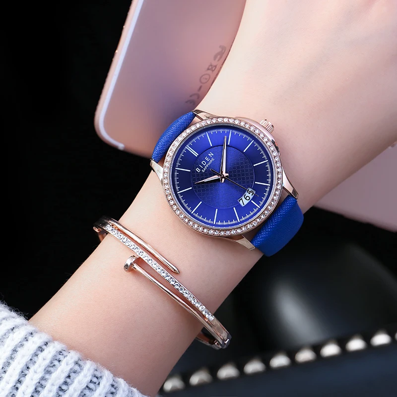 

Biden Watch Women Unique Fashion Simple Luxury Brand Diamond Leather Dress Quartz Wristwatches Relogio Feminino Montre Clock New