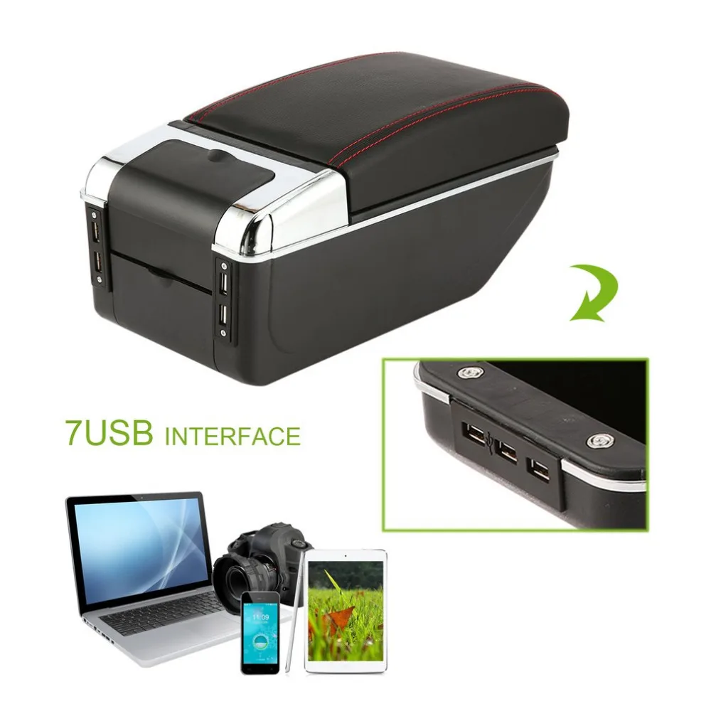 

Universal Car Armrest Storage Box with 7 USB Ports Centre Center Console Arm Rest PU Leather Auto Car Styling Tool