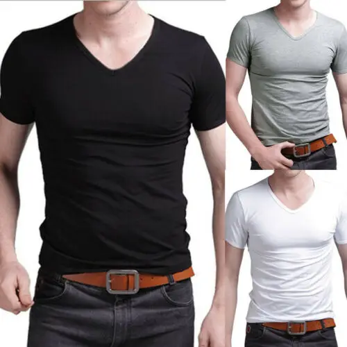 

New Fashion Summer Men Cotton T shirt casual short sleeve V-neck T-shirts Black White Plus Size M-XL