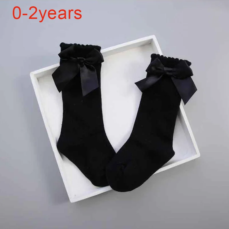 Носки для маленьких девочек, meias infantil, гольфы принцессы с бантиками, милые длинные прямые носки для малышей, детские носки в Вертикальную Полоску - Цвет: black 0to2years