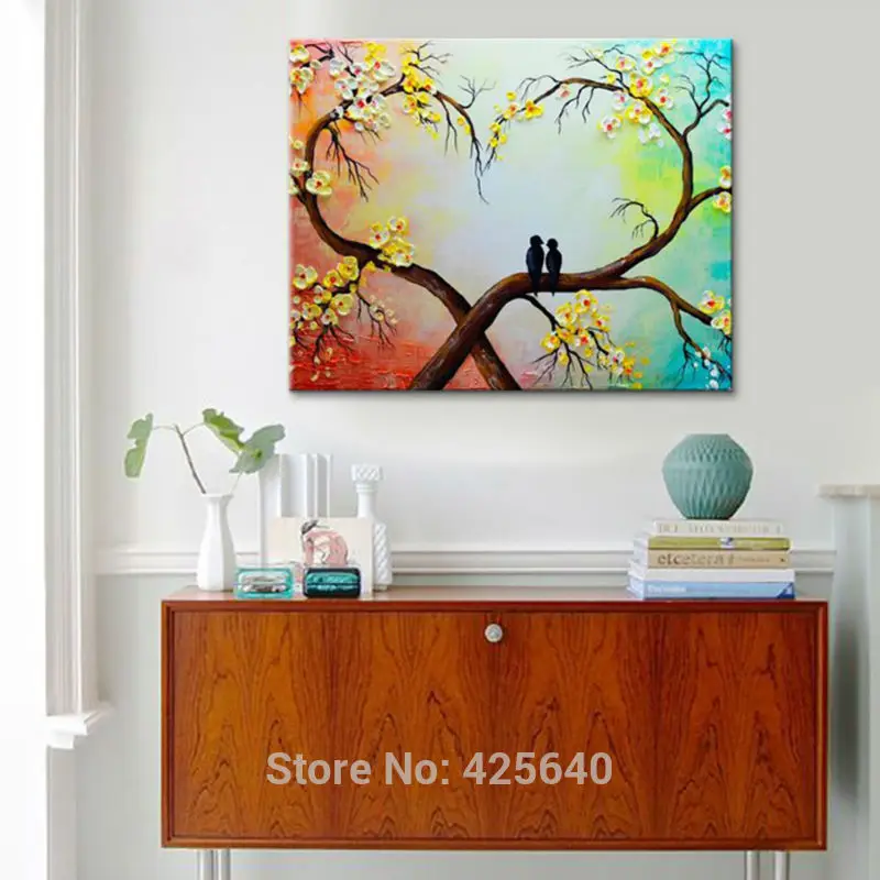 3D palette knife texture flower Hand Painted Canvas Oil Painting Wall Pictures For Living Room palette knife happy birds art