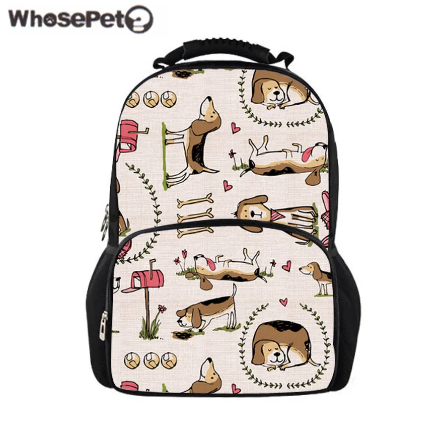

WHOSEPET Students School Backpacks for Women Large Felt Backpack Beagle Dog Printing Shoulder Bagpack Girls Book Bag Rucksack