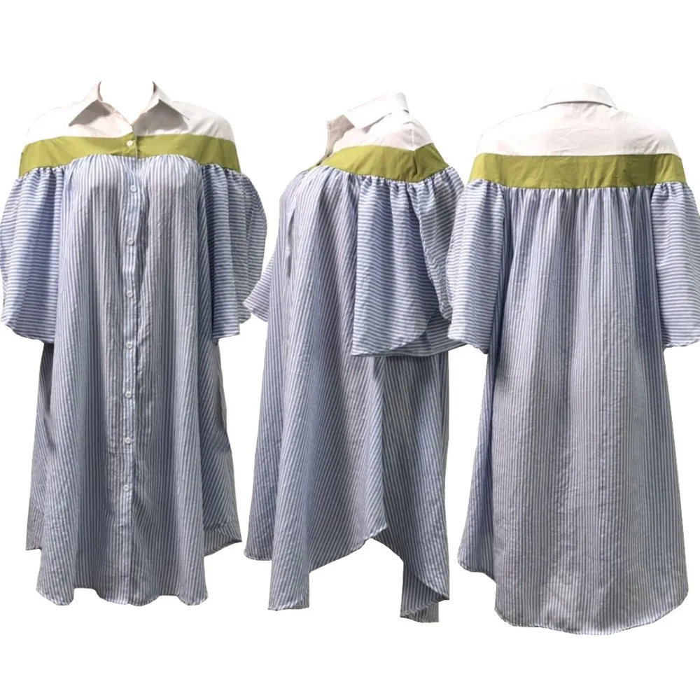 Новинка, женские винтажные блузки в полоску с отложным воротником и свободным рукавом, модные летние платья L8041