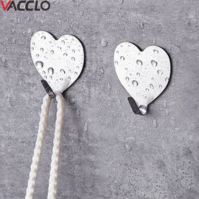 

Vacclo Heart-shaped Storage Hook Kitchen bathroom hanger Stainless Steel key holder Decorative Adhesive Hook Hanging Organizer