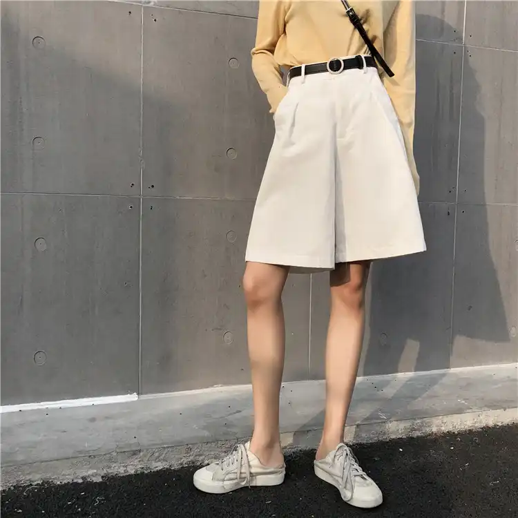 Knee Long Cotton Shorts Women High Waist Short Pants Female Summer Wide Leg  Shorts Casual Loose Shorts Feminino Womens Clothing|Shorts| - AliExpress