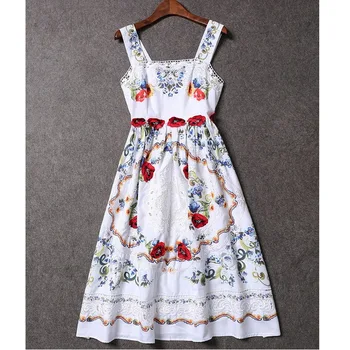 

2019 Summer Boho Beach Style Sweet Princess Dress A-Line Spaghetti Strap Backless Hollow Flowers Embroidery Chic Women Sundress
