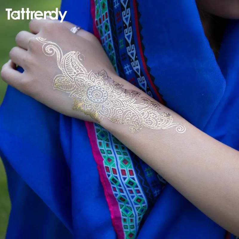 tattrendy 4pcs new indian arabic design golden silver flash tribal tattrendy 4pcs new indian arabic design golden silver flash tribal