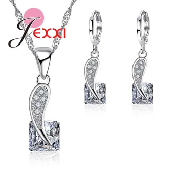 

925 Sterling Silver Jewelry Sets for Women Wedding Engagement Mystic Necklace Earrings Set with Clear Austria Crystal