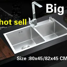 Квартира кухня ручная раковина двойной паз прочный 304 нержавеющая сталь Горячая 80x45/82x45 см