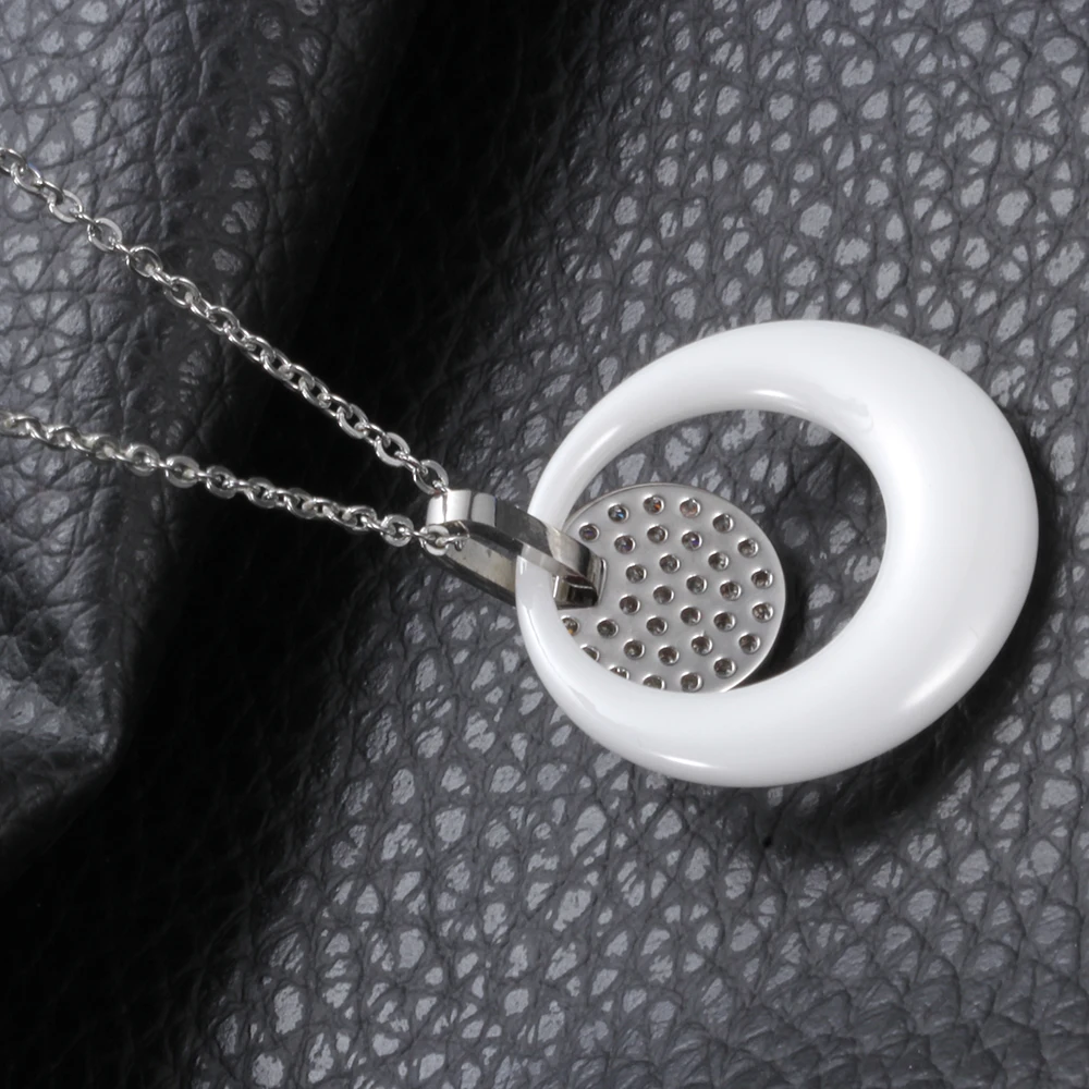 Модное Двухслойное круглое керамическое ожерелье с подвеской для женщин, стразы, черное/Белое Женское керамическое ожерелье
