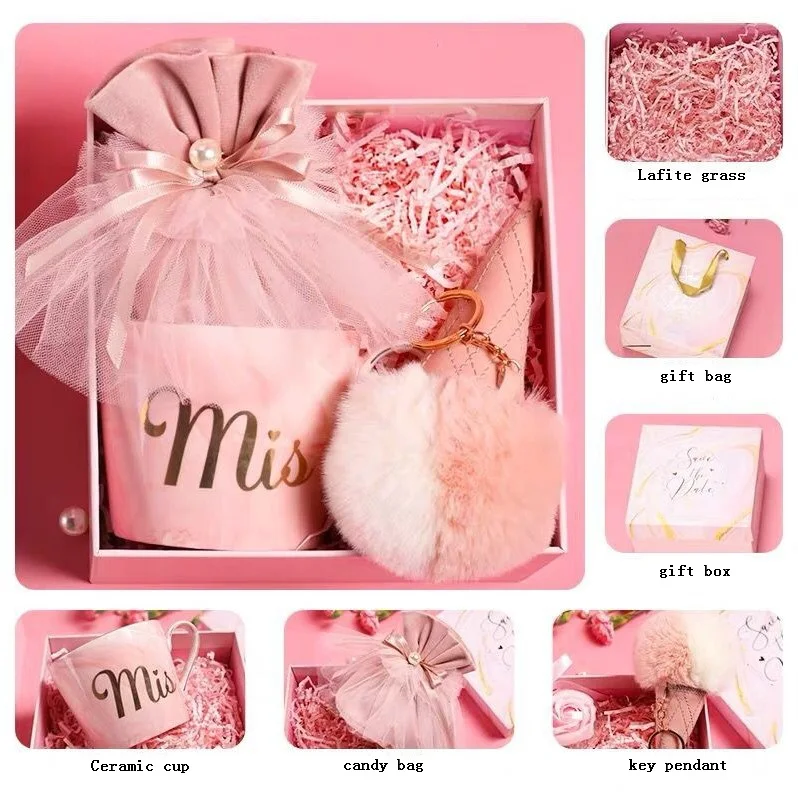 1 комплект, для девочек, для дня рождения и свадьбы пользу и подарок подружки невесты кружка, керамическая чашка розовый фрейлина подарочная упаковка в виде кролика, кулон