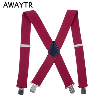

AWAYTR Mens Wide 5cm Elastic Suspenders European Style Lengthen Adjustable Solid Casual Braces for Men New Plus Size Tirantes