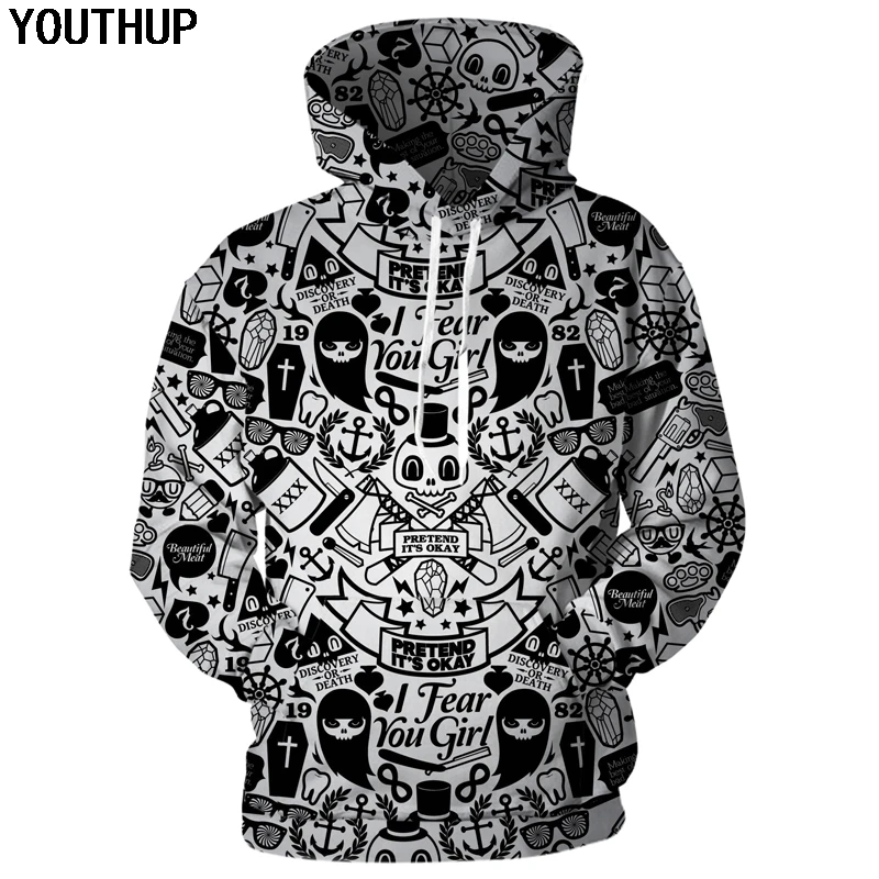 

Autumn Men Coat Skull Hoodies 3d Men Hoodies Ghost Cartoon Graffiti Hooded Sweatshirts Men Hip Hop Rock Cool Outwear 3d Pullover