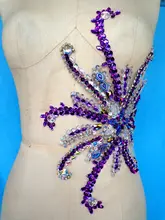Handmade lila/clear AB farbe nähen auf Rhinestones applique kristall patches mit steinen pailletten perlen 30*24 cm
