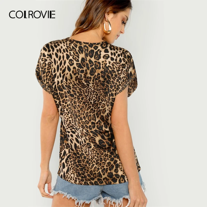COLROVIE قصيرة الأكمام ليوبارد طباعة تي شيرت غير رسمي النساء الملابس 2019 الصيف الشارع الشهير عارضة الأساسية قمصان مكتب السيدات المحملة COLROVIE قصيرة الأكمام ليوبارد طباعة تي شيرت غير رسمي النساء الملابس 2019 الصيف الشارع الشهير عارضة الأساسية قمصان مكتب السيدات المحملة