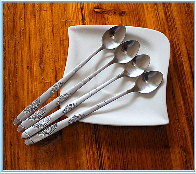 

(10 pieces/lot) Silver Stainless steel coffee spoon Long-handled small stirring spoons tableware creative cute Colher