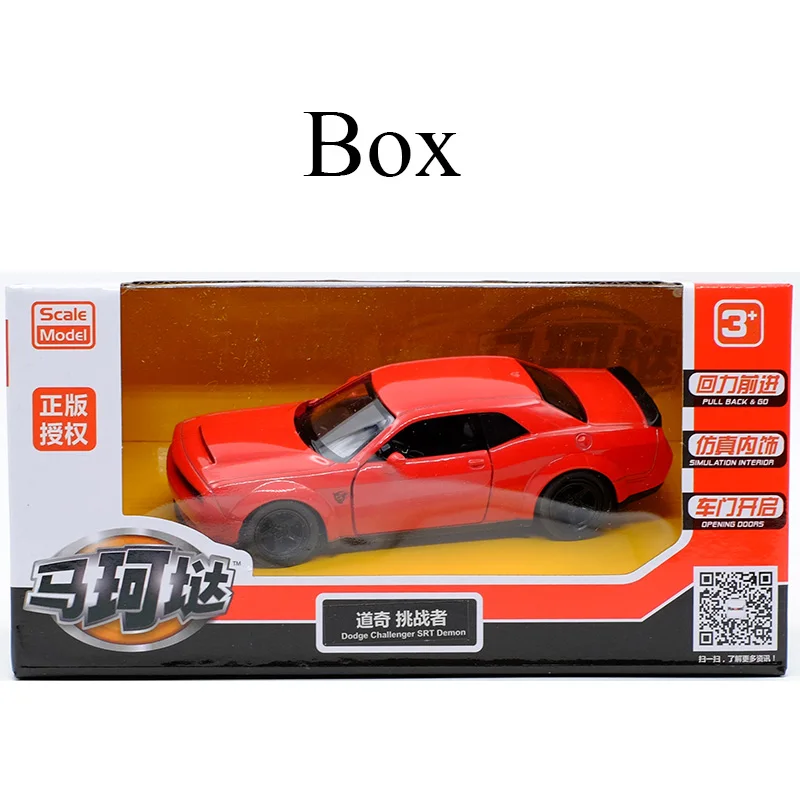 RMZ CITY 1:36 Dodge Challenger SRT Demon Sports Car Alloy Diecast Car Model Toy With Pull Back For Children Gifts Toy Collection - Цвет: Red(box)