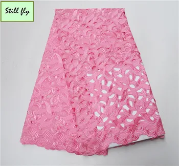 

Pink dry lace fabrics high quality cotton lace fabric hollow lace with velvet nigerian laser cut lace fabric 5yards/lot P46201