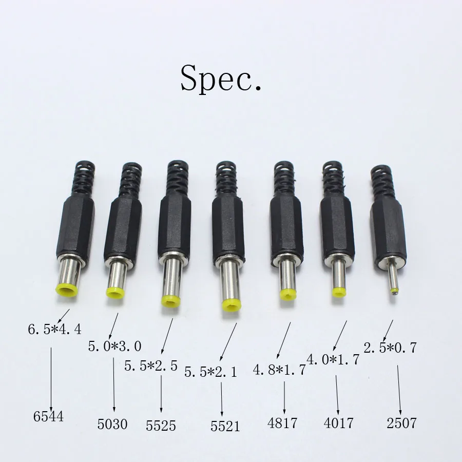 10 шт. Мужской DC разъем питания желтая головка аудио разъем 6,5*4,4 5,5*2,5 5,5*2,1 5,0*3,0 4,8*1,7 4,0*1,7 2,5*0,7* мм