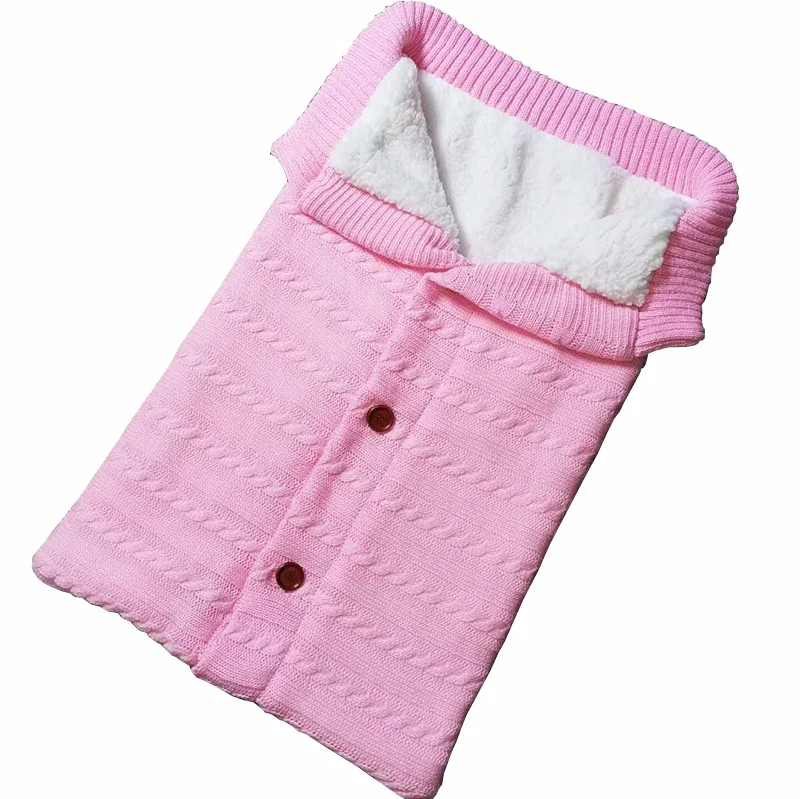 Детский спальный мешок, конверт, зимний детский спальный мешок, муфта для коляски, вязаный спальный мешок для новорожденных, пеленка, вязаная шерстяная, Slaapzak - Цвет: Light Pink