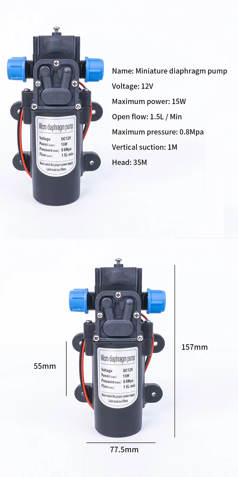 DC 12 В 15 Вт 130PSI 1.5L/мин Электрический мембранный насос Самовсасывающий бустер домашний сад контроль возврата автомойка