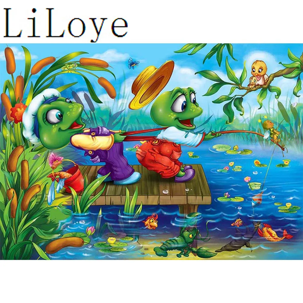 

LI LOYE Diamond Embroidery 5D Diamond Painting Cross Stitch Cartoon frog fishing Diamond Mosaic Rhinestones Decor Paintings RT57