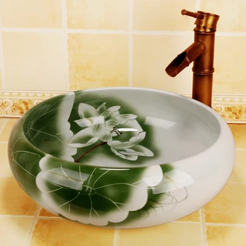 

Europe Vintage Style Ceramic bowl Sinks lotus Counter Top Wash Basin vanities Bathroom Sink vessel ceramic wash basin painted
