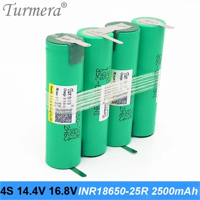 4s battery 18650 pack turmera for samsung 25r battery inr18650-25r 18650 2500mah  14.4v 16.8v welding solder battery for screwdriver tools battery customized battery 08