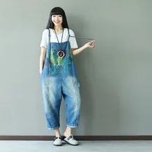 Лето г. Для женщин Повседневное плюс Размеры Свободные отверстия Винтаж джинсовые комбинезоны на лямках Комбинезон всплеск inkcolor комбинезон W1020