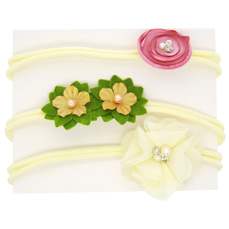 

Hot sale headband for children, baby and girl's headwear 3 pcs per set elastic fabric with flowers,hair rope kids headbands