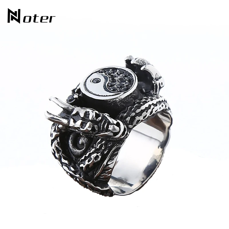 

Noter Punk Yin Yang Taiji Vintage Silver Ethnic Signet Rings Fashion Dragon Claw Metal Ring For Men Retro Jewelry bague Hemme