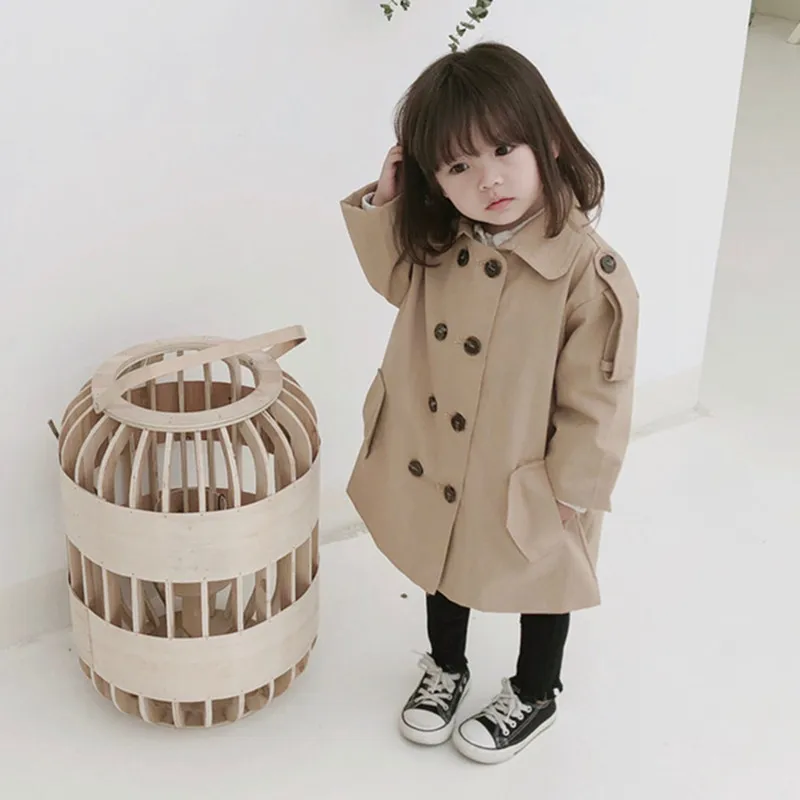 

Autumn Jackets for Girls Fashion Kids Girl Jacket Double Breast Windbreaker for Boys Children Jacket Girl Trench Coat E0317