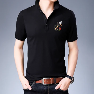 Новая рубашка поло мужская хлопковая Дышащая хорошего качества вышивка отложной воротник бизнес короткий рукав лето G1614 - Цвет: Черный
