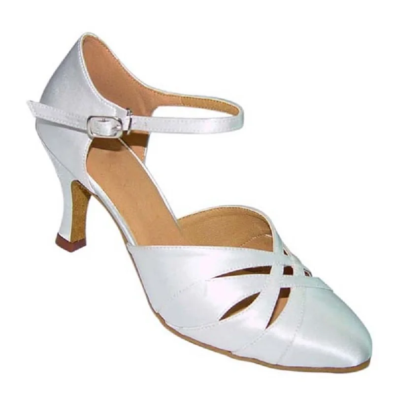 

Heel Height 7cm Size US 4-12 White Black Silver Khaki Tan Brown Satin Comfortable Salsa Ladies Ballroom Dance Shoes B-014