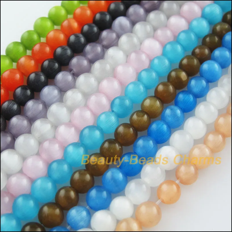 

15Pcs Loose Ball Round Cat Eye Stone Spacer Beads Charms Mixed Colors 8mm