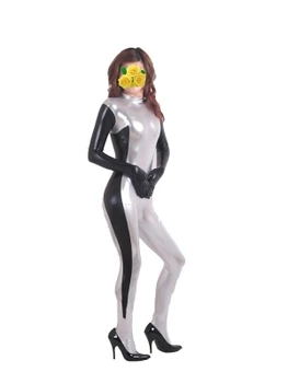

Silver and black shiny metallic zentai suit halloween cosplay party show suit