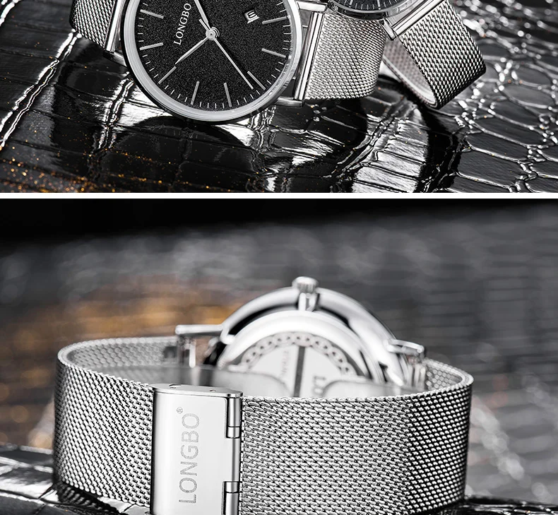 LONGBO, роскошные часы для влюбленных, для мужчин и женщин, автоматический календарь, сетка, нержавеющая сталь, регулируемый ремешок, кварцевые часы, Montre Homme 5009