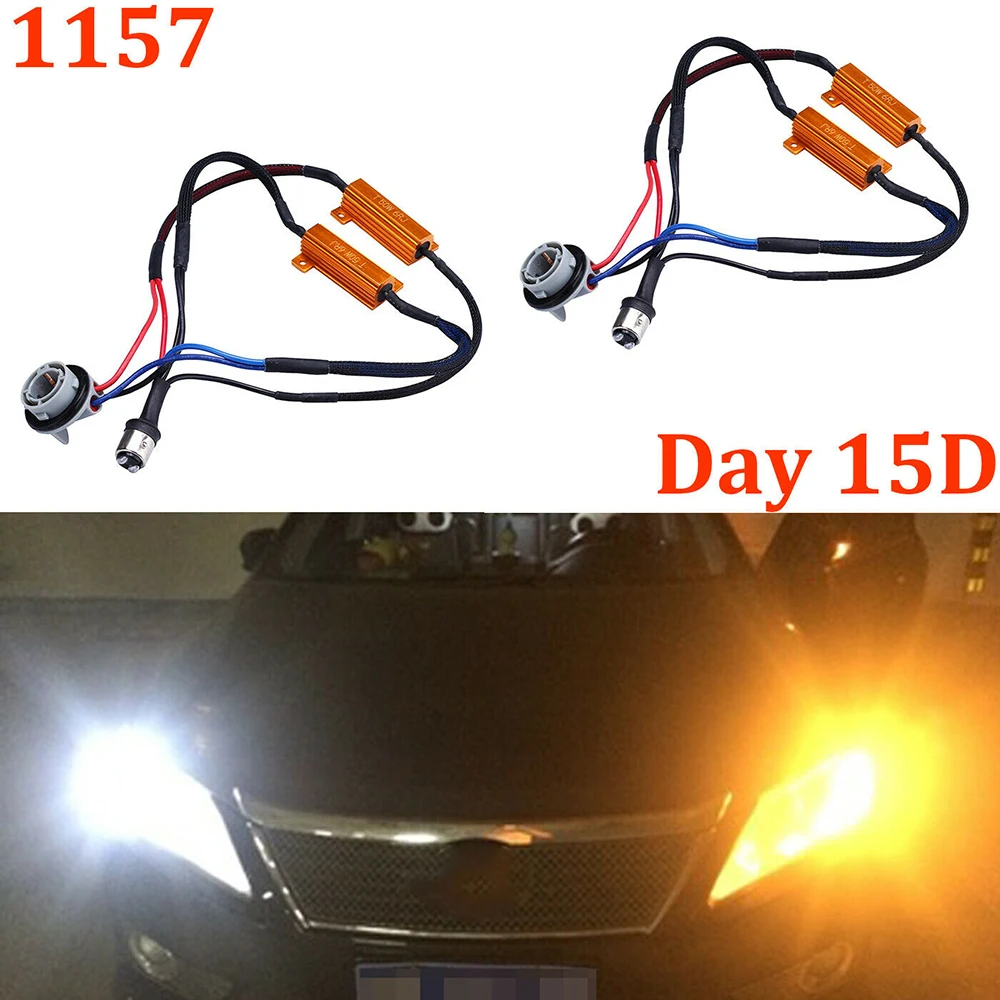 

2Pcs 1157 12V Car LED Headlight Decoder Fog Light No Error Load Resistor No Flickering Warning Canceller Wire Harness Adapter