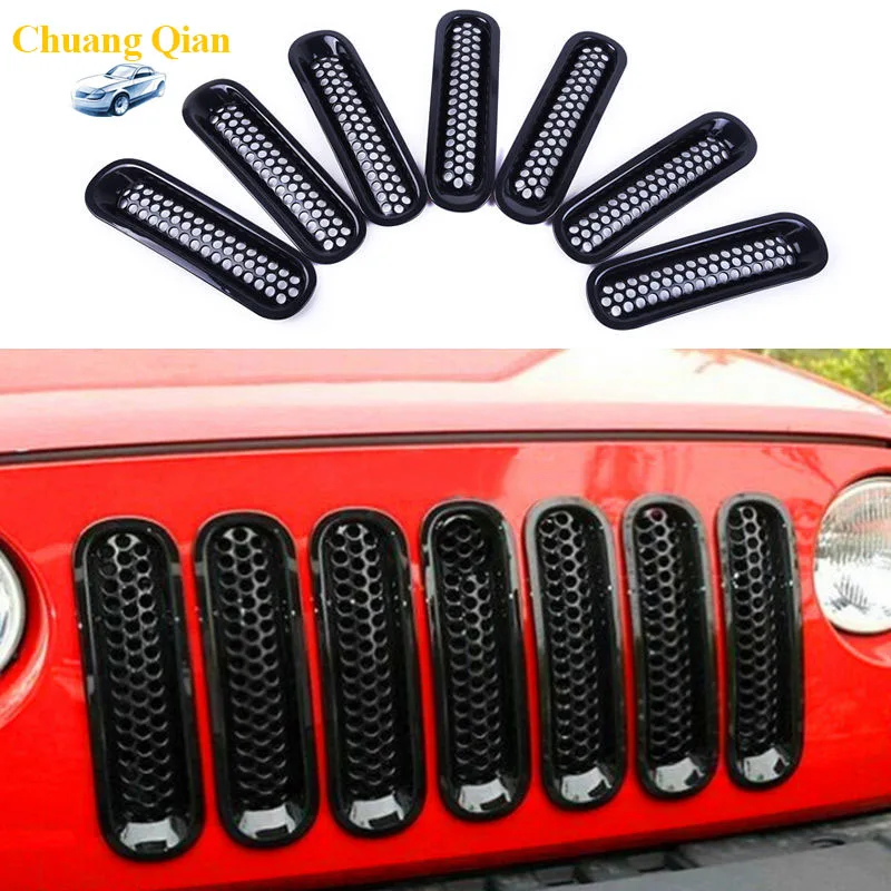 Racing Grills 7Pcs Black ABS Mesh Front Grill Insert Grille Trim Cover