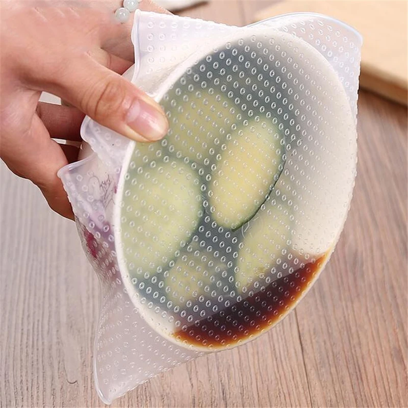 2PCS New Reusable Silicone Food Wrap Seal Vacuum Lid Stretch Multifunctional Food Fresh Keeping