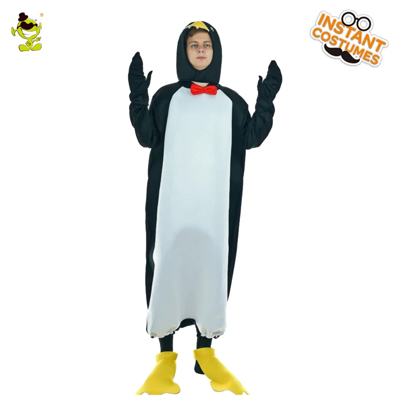 

New Arrival Men's Penguin Suit Costume Black&White Jumpsuit Yellow Shoe Covers Fancy Dress Halloween Party Costumes