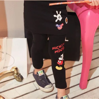 От 2 до 10 лет, Детские весенне-осенние брюки из двух предметов для девочек Хлопковые Штаны с Микки-Маусом и юбкой Леггинсы для девочек штаны с вышивкой - Цвет: Черный