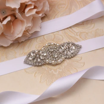 

MissRDress Hand Beaded Wedding Belt Silver Crystal Bridal Sash Rhinestones Bridal Belt For Wedding Porm Gown JK913