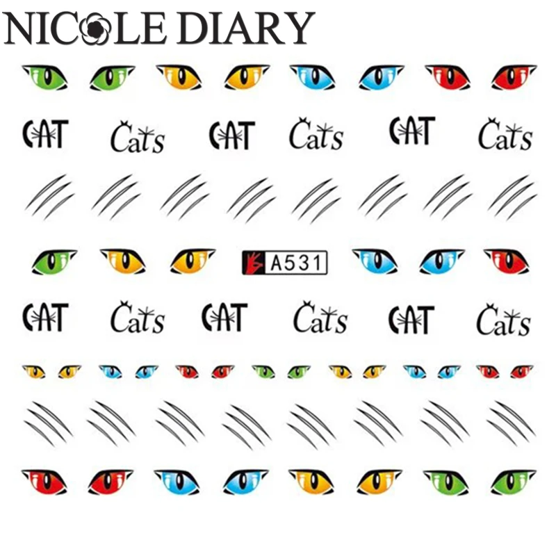 

Nail Art Water Decals Cute Cat Eye Patterns Design Tips Decorations Sheet on Fingers Water Transfer Nail Art Tattoo 8263749