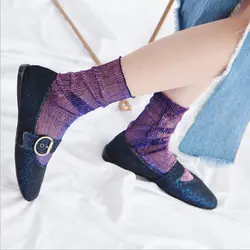 2018 Chic Для женщин новинка блеск носки. золотистые, серебристые блестящие носки до лодыжки. повседневное дамы яркий Ретро Сокс сваи носок