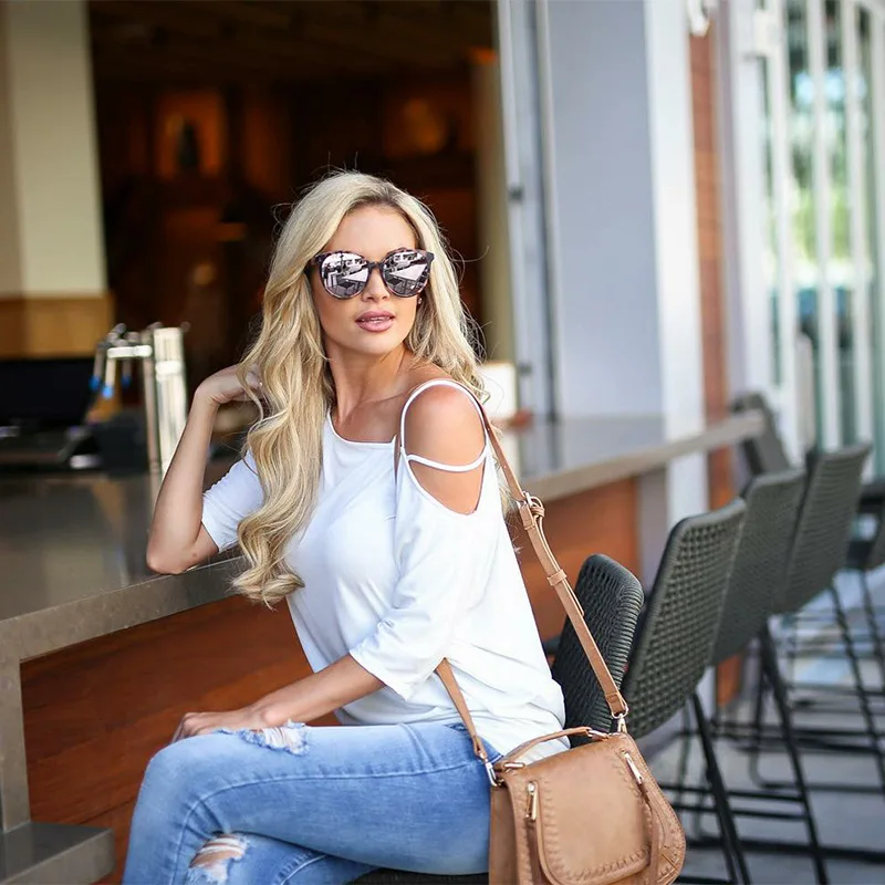 Loose Casual Short T-Shirts Women One Shoulder Off Sexy Cotton T-Shirt Short Sleeve 2019 Summer New