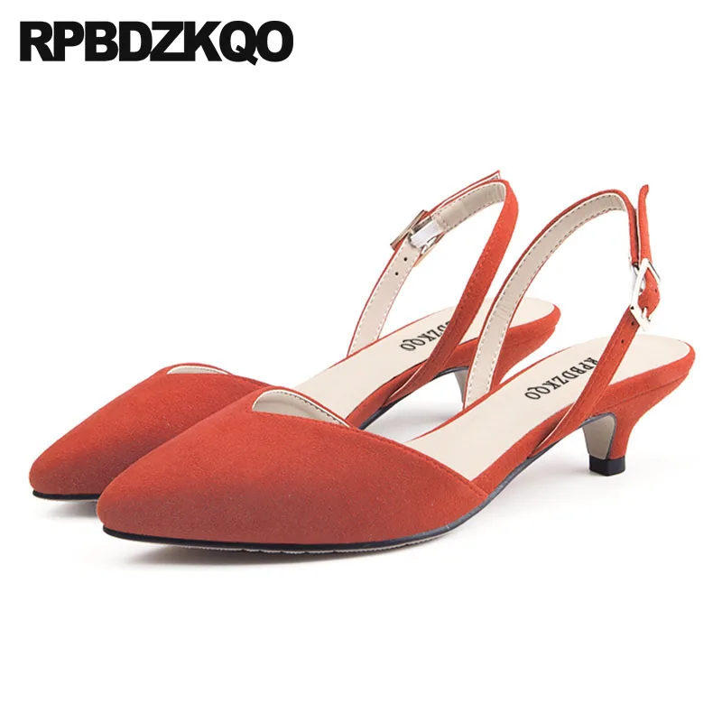 

Ladies Stiletto Suede 12 44 High Heels Office 8cm 11 43 Genuine Leather Orange Pumps Shoes Pointed Toe Low Big Size Slingback