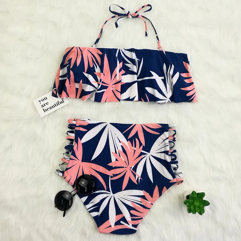2017 New Floral Printed Swimsuit Bathing Suit Swimwear Off Shoulder